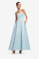 Nora Bustier Maxi Dress - Ditsy Floral Print in Blue