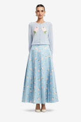 June Pleated Maxi Skirt - Ditsy Floral Print in Blue