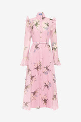 Katrina Butterfly Sleeve Midi Dress - Bouquet Print in Pastel Pink