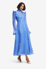 Katrina Appliqué Butterfly Sleeve Midi Dress - Azure