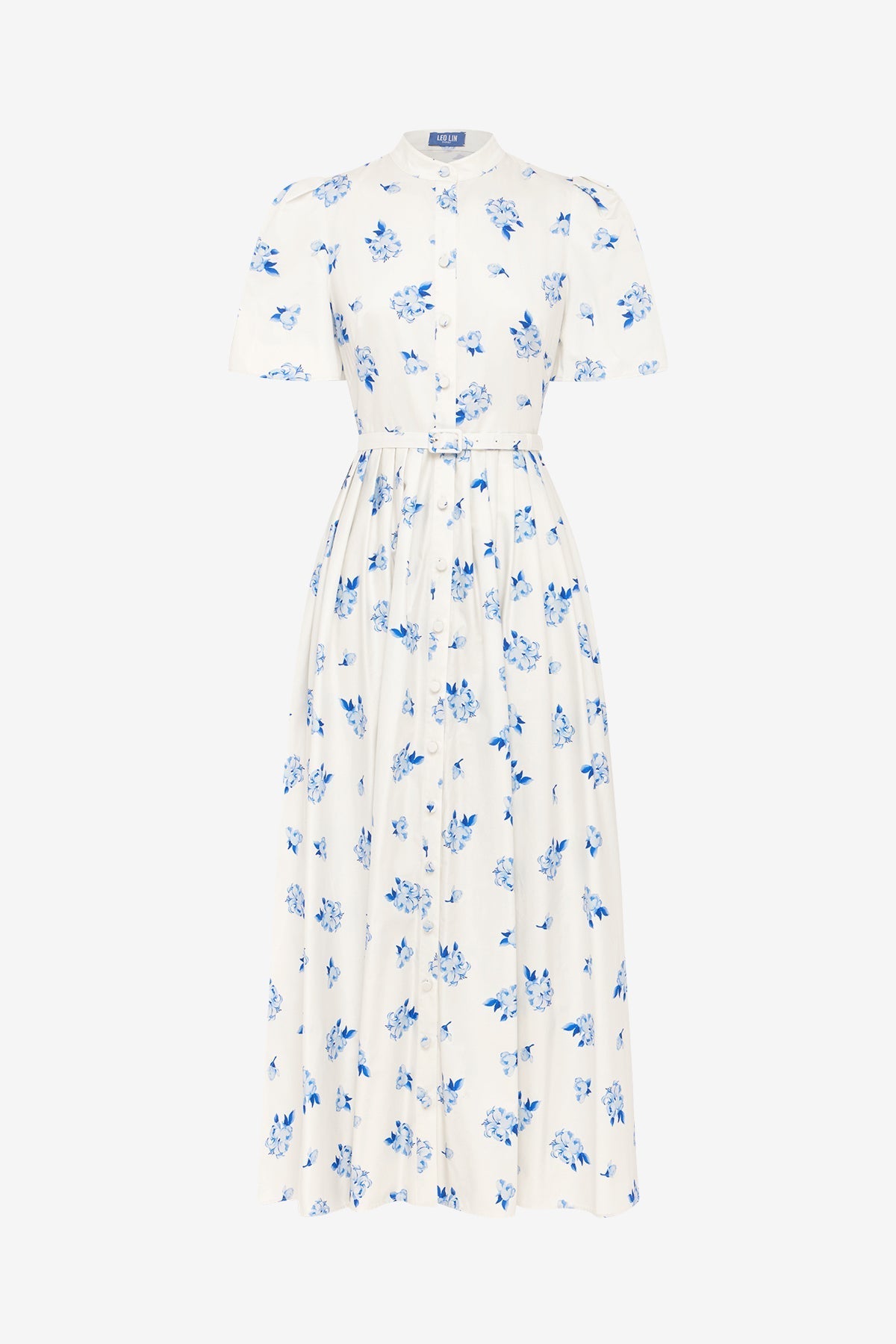 Bianca Short Sleeve Midi Dress - Ditsy Floral Print in Snow