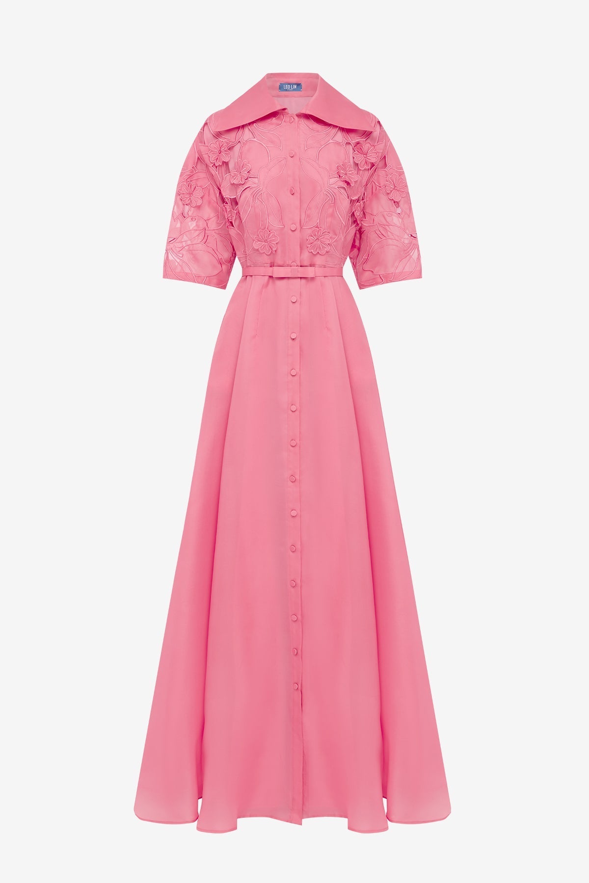 Junia Appliqué Puff Sleeve Silk Gown - Fuchsia