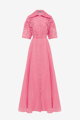 Junia Appliqué Puff Sleeve Silk Gown - Fuchsia