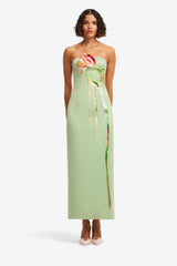 Marilyn Cutout Bustier Maxi Dress - Tulip Print in Green