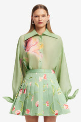Christina Bow Blouse - Tulip Print in Green