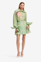 Christina Bow Blouse - Tulip Print in Green