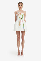 Roselle Bustier Mini Dress - Tulip Print in Snow