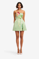 Roselle Cutout Bustier Mini Dress - Tulip Print in Green
