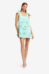 Harper Bow Appliqué Mini Dress - Pale Turquoise