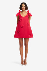 Harper Bow Mini Dress - Vermilion