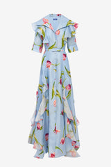 Isabella Silk Gown - Tulip Print in Blue