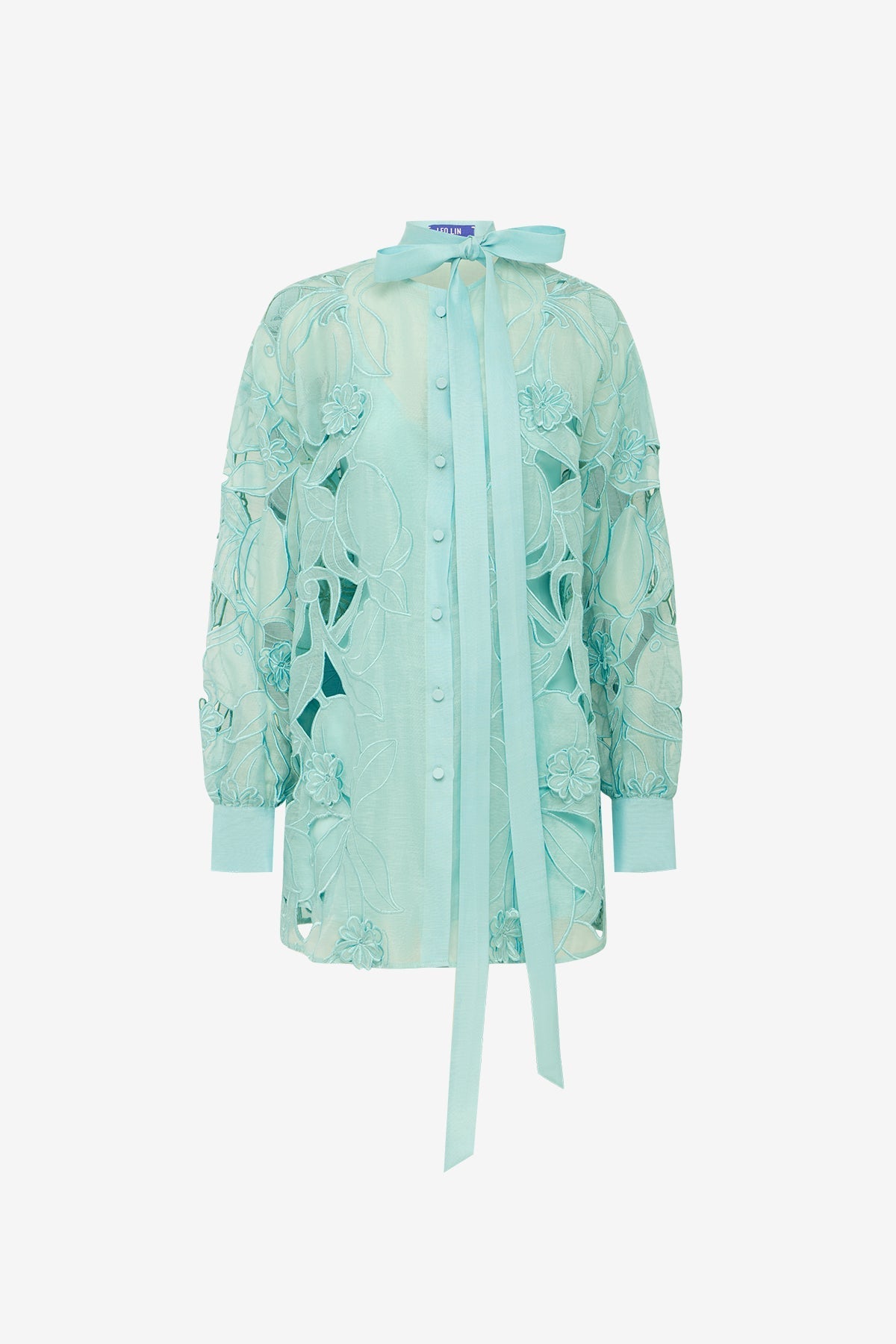 Elle Appliqué Blouse - Pale Turquoise