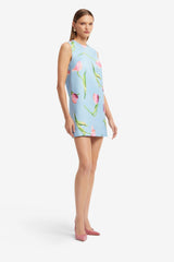 Yvonne Mini Dress - Tulip Print in Blue