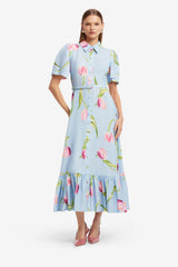 Becca Short Sleeve Midi Dress - Tulip Print in Blue