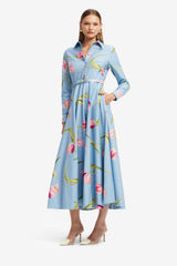 Zara Shirt Midi Dress - Tulip Print in Blue