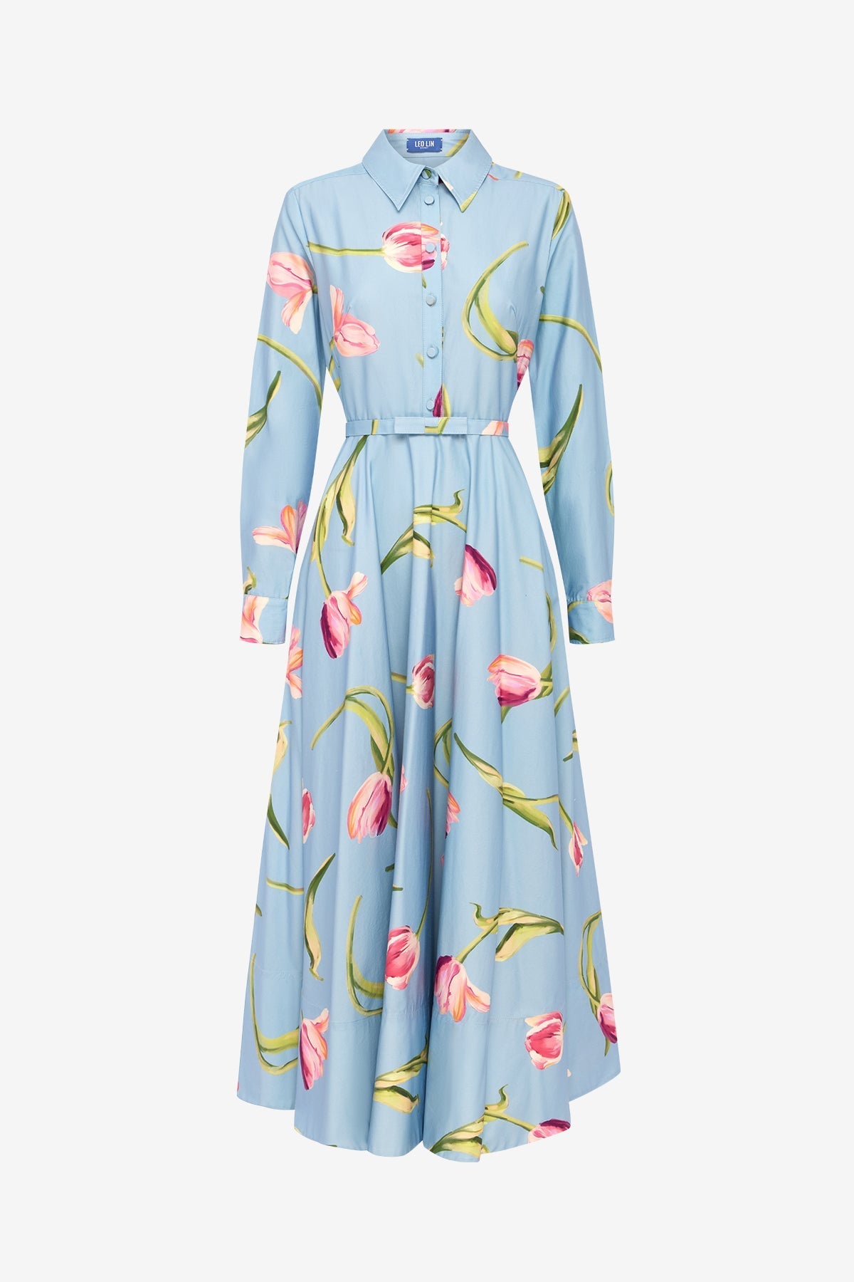 Zara Shirt Midi Dress - Tulip Print in Blue