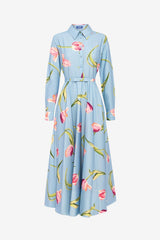Zara Shirt Midi Dress - Tulip Print in Blue