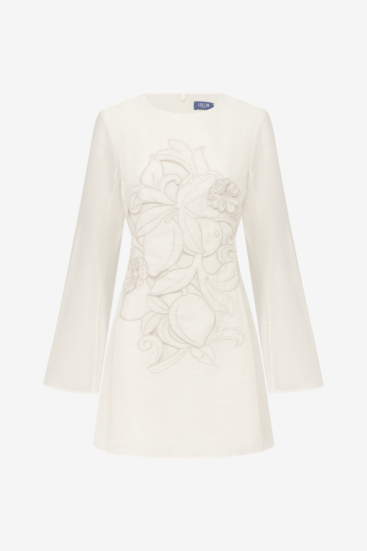 Suzanne Appliqué Bell Sleeve Mini Dress - Snow
