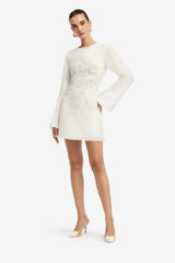 Suzanne Appliqué Bell Sleeve Mini Dress - Snow