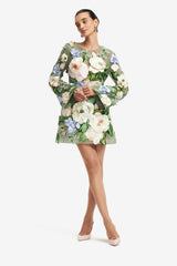 Suzanne Floral Hand-Embroidered Bell Sleeve Mini Dress - Blossom