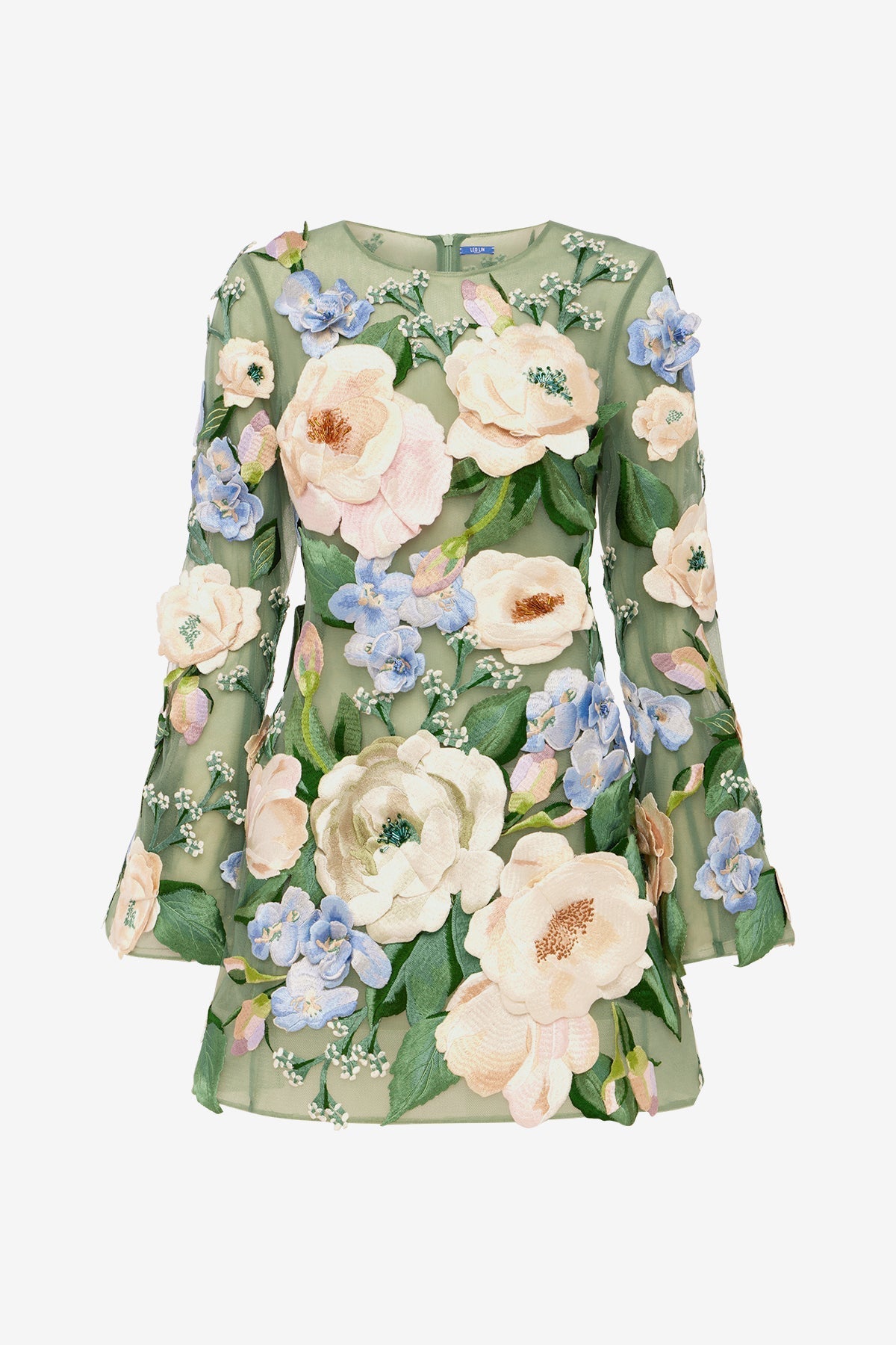 Suzanne Floral Hand-Embroidered Bell Sleeve Mini Dress - Blossom