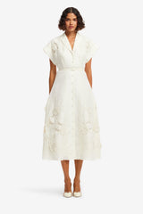 Aubrey Appliqué Shirt Midi Dress - Snow