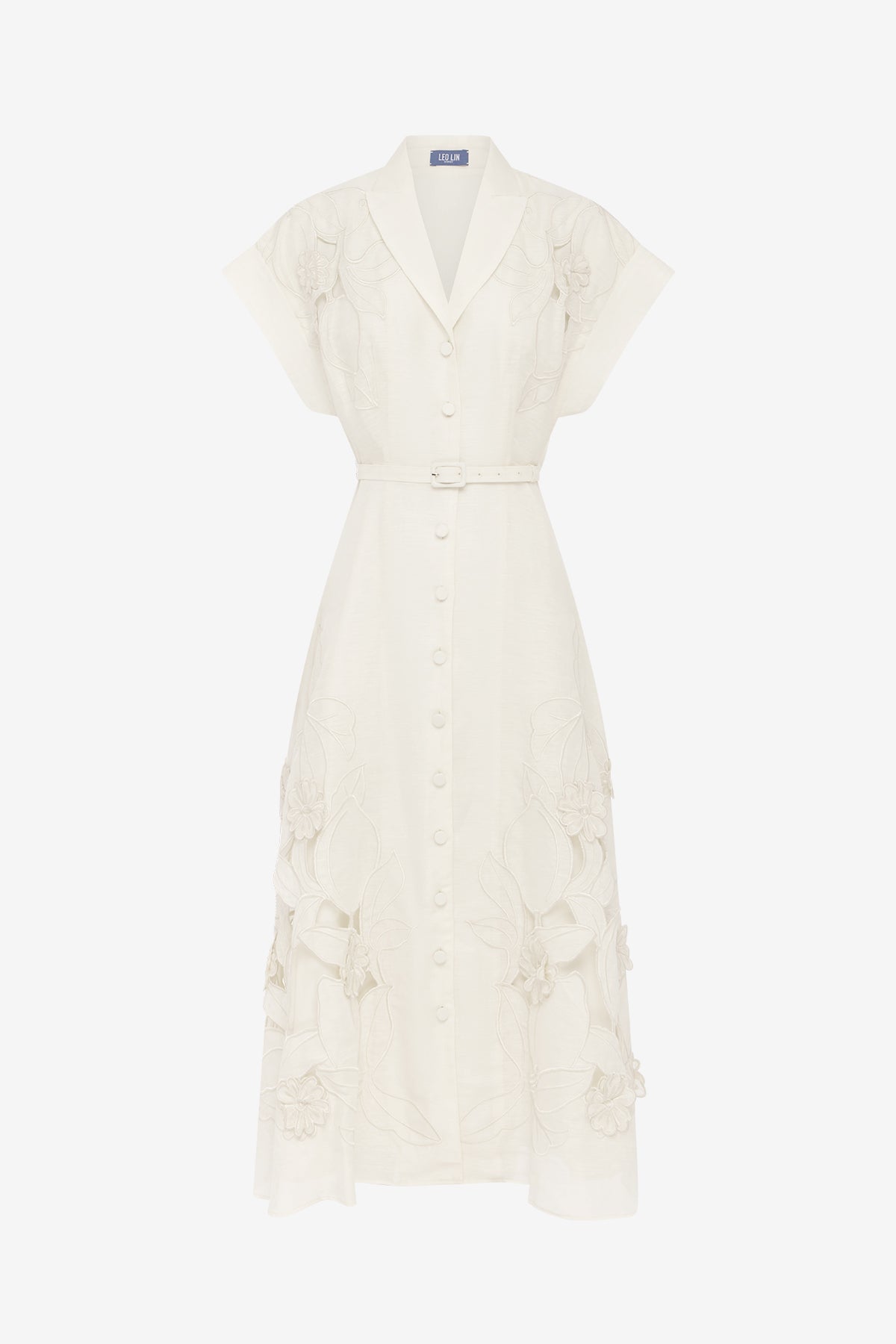 Aubrey Appliqué Shirt Midi Dress - Snow