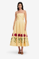 Lynn Embellished Rose Bustier Midi Dress - Butter