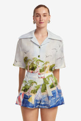 Casey Silk Button Shirt - Nautical Print
