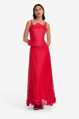 Melissa Linen Appliqué Maxi Skirt - Scarlet
