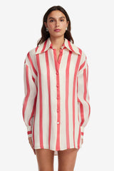 Kathleen Striped Silk Blouse - Scarlet