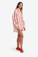 Kathleen Striped Silk Blouse - Scarlet