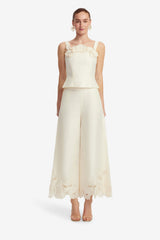 Theodora Linen Appliqué Pants - Vanilla