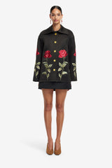 Leyna Embellished Rose Jacket - Ebony