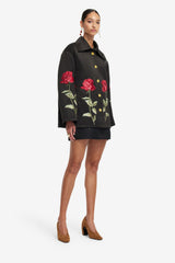 Leyna Embellished Rose Jacket - Ebony