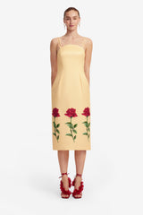 Polina Embellished Rose Midi Dress - Butter