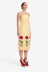 Polina Embellished Rose Midi Dress - Butter