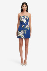 Zaria Appliqué Floral Bustier Mini Dress - Midnight Blue