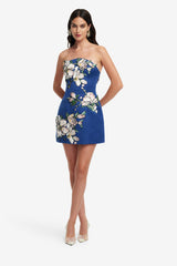 Zaria Appliqué Floral Bustier Mini Dress - Midnight Blue