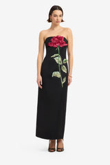 Rayna Appliqué Rose Maxi Dress - Ebony