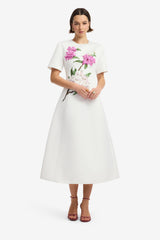 Caroline Appliqué Short Sleeve Midi Dress - Floral Pear Print