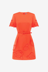 Aurelie Appliqué Short Sleeve Mini Dress - Saffron