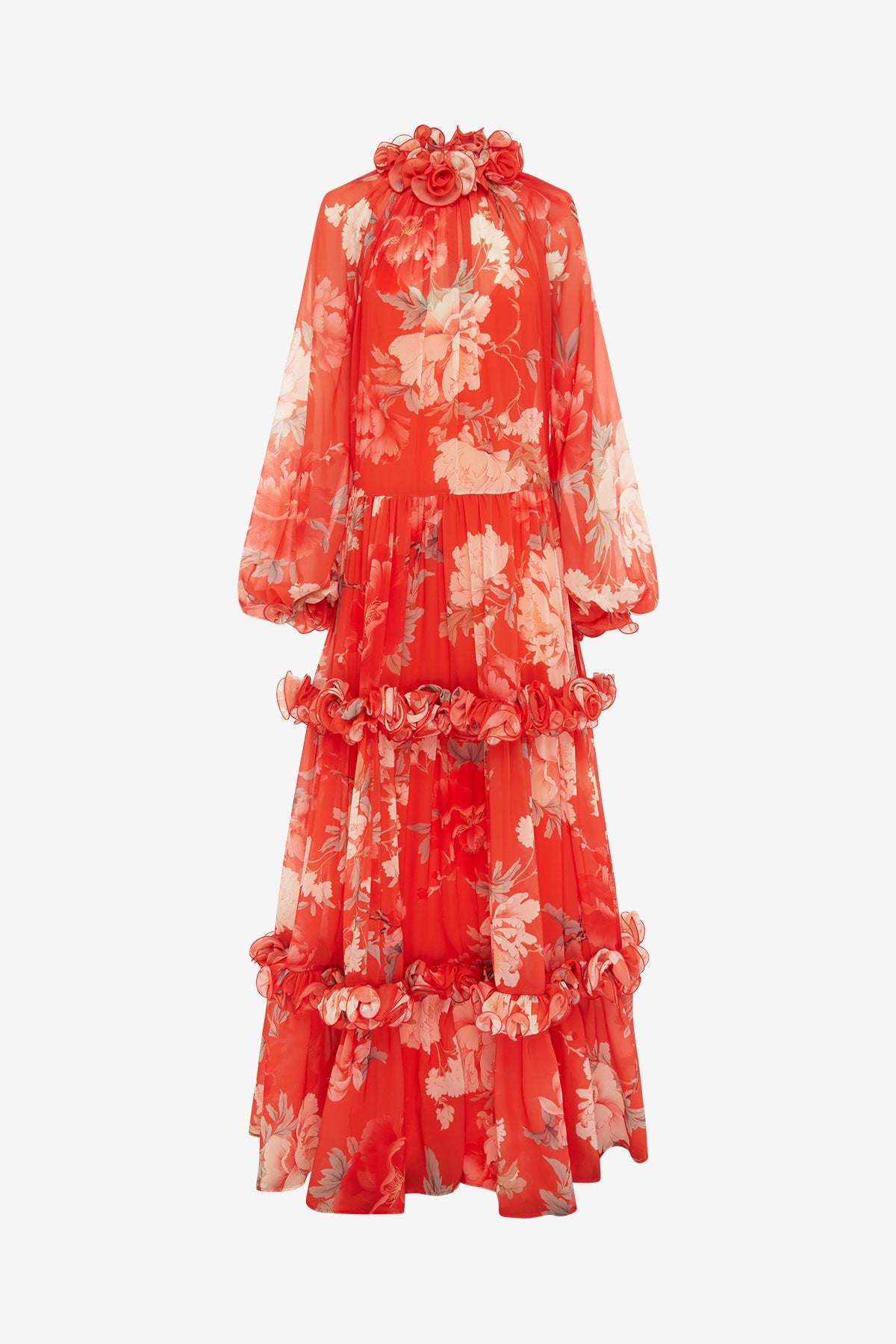Angela Ruffled Maxi Dress - Saffron Peony Print