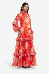 Angela Ruffled Maxi Dress - Saffron Peony Print