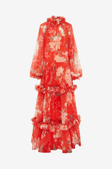 Angela Ruffled Maxi Dress - Saffron Peony Print