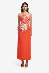 Ava Appliqué Floral Bustier Maxi Dress - Saffron