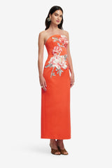 Ava Appliqué Floral Bustier Maxi Dress - Saffron