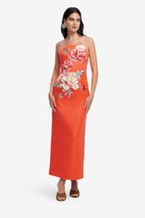 Ava Appliqué Floral Bustier Maxi Dress - Saffron