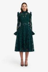 Aliyah Lace Butterfly Sleeve Midi Dress - Emerald