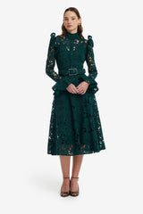 Aliyah Lace Butterfly Sleeve Midi Dress - Emerald